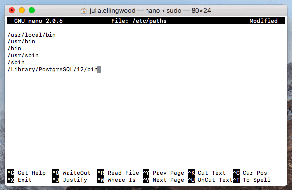 PostgreSQL edit paths file