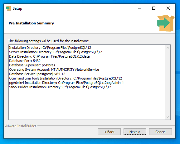 PostgreSQL installation summary